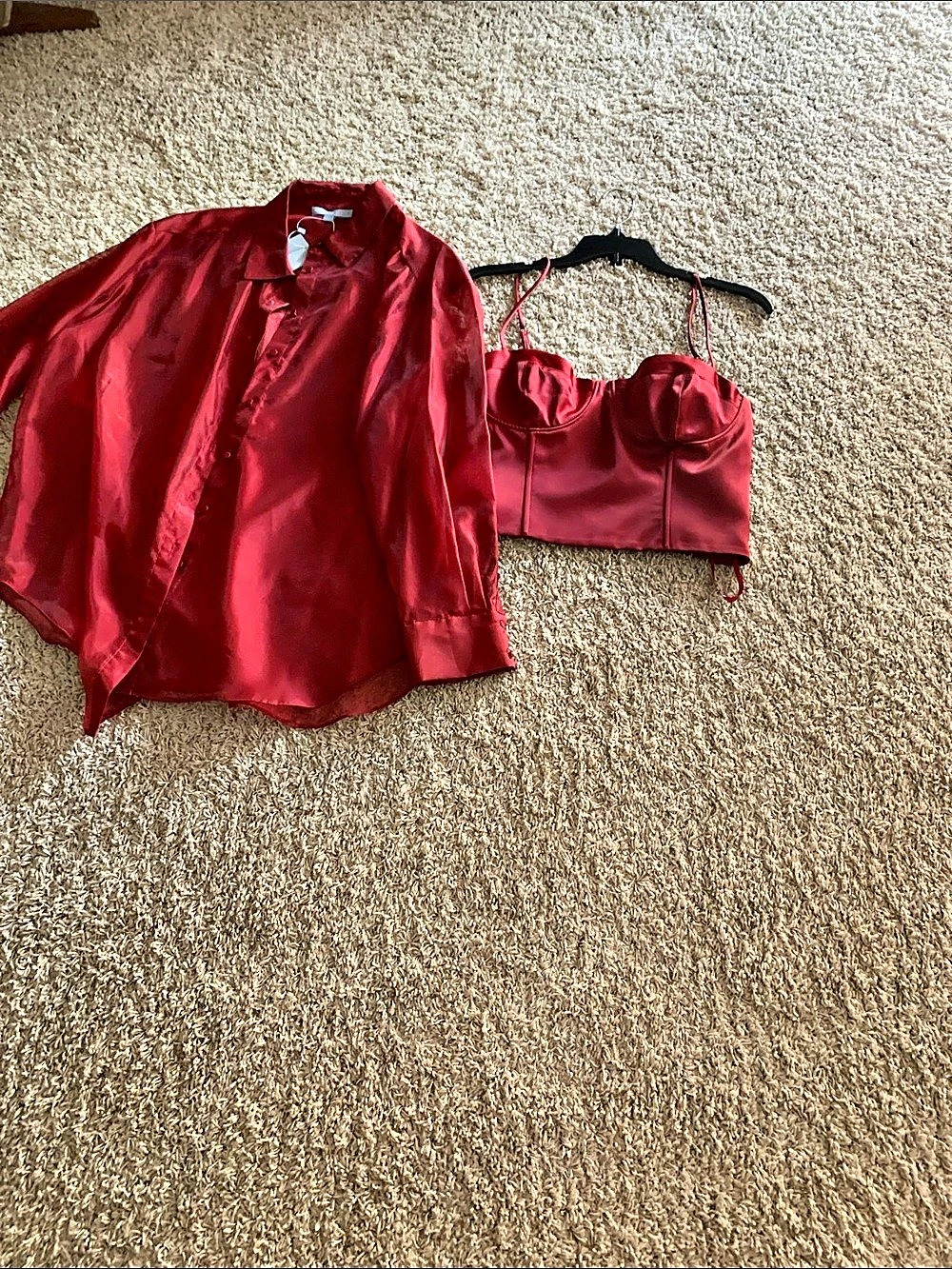 Red Satin-Look Crop Top Set Like New